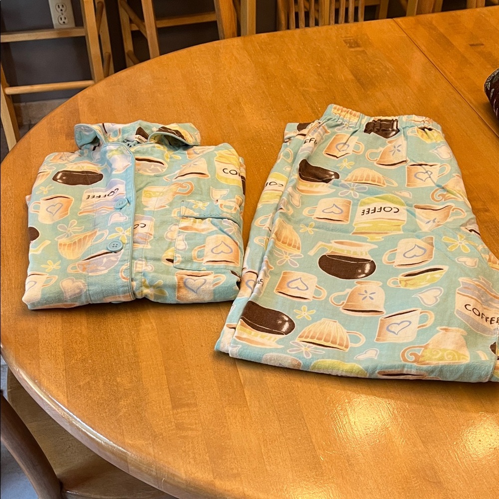 Adonna Coffee-Themed Pajama Set - Light Blue and Brown